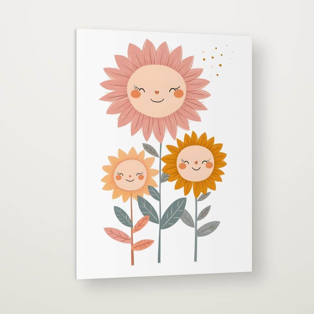 Girasoles Sonrientes en canvas con canto en espejo