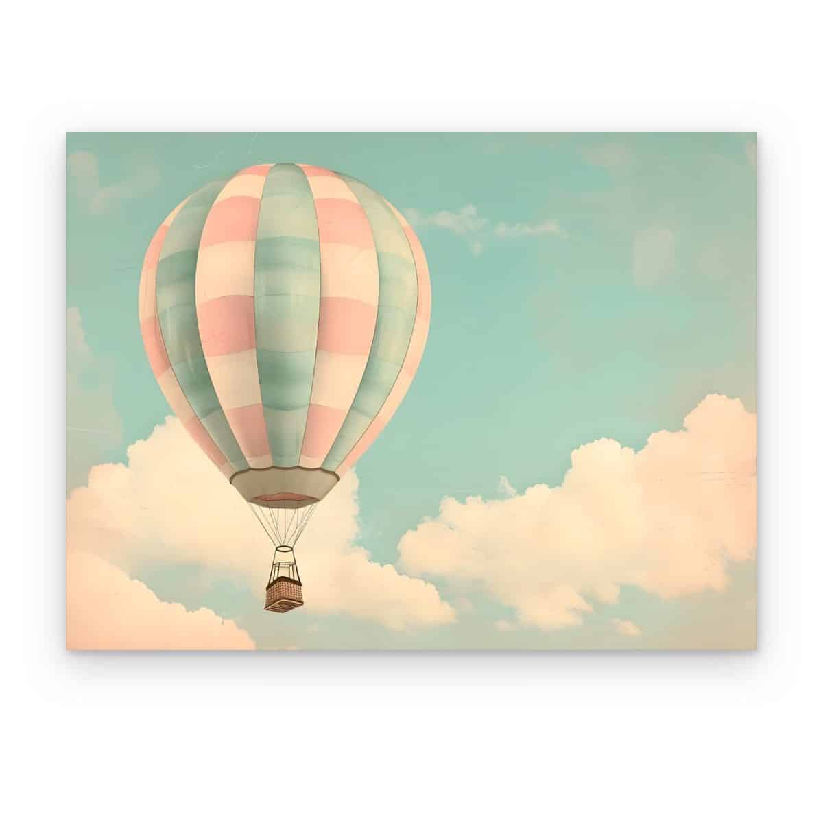 Cuadro Globo entre Nubes impreso en canvas, globo aerostático pastel entre nubes