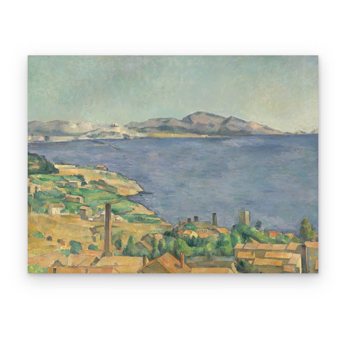 Cuadro Golfo de Marsella de Cézanne impreso en canvas, tejados ocres frente a una bahía azul y montañas