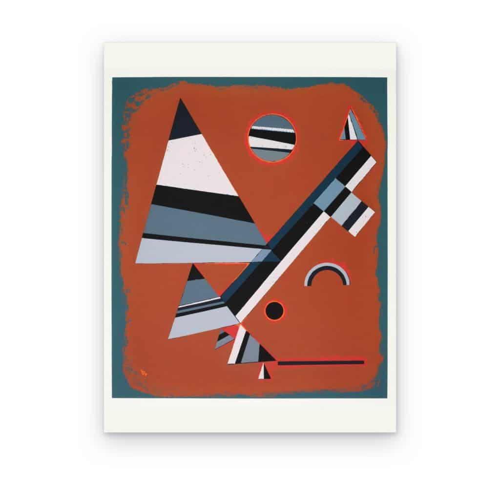 Cuadro Gris de Kandinsky impreso en canvas, triángulos grises sobre fondo terracota
