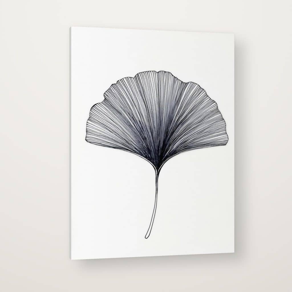 Hoja de Ginkgo en canvas con canto en espejo