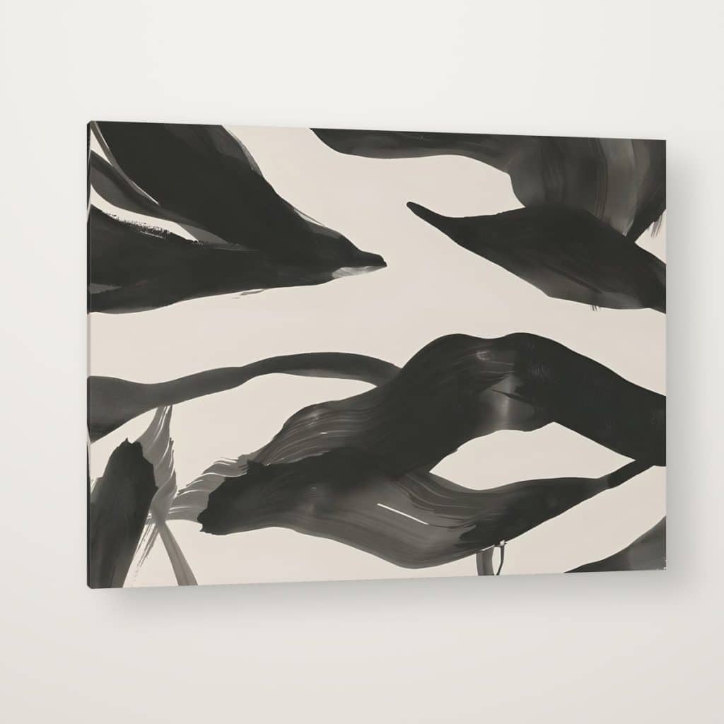 Hojas en Tinta en canvas con canto en espejo