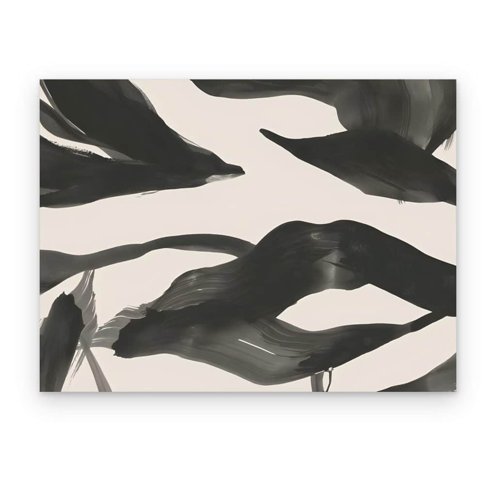 Cuadro Hojas en Tinta impreso en canvas, hojas pintadas en tinta negra sobre crema