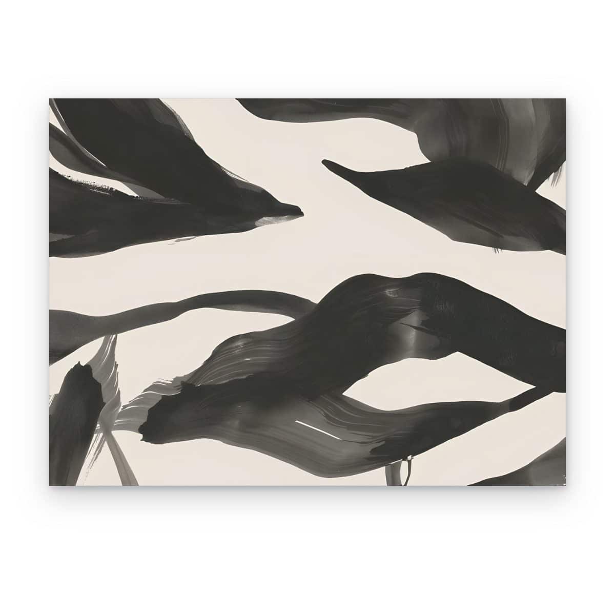 Cuadro Hojas en Tinta impreso en canvas, hojas pintadas en tinta negra sobre crema