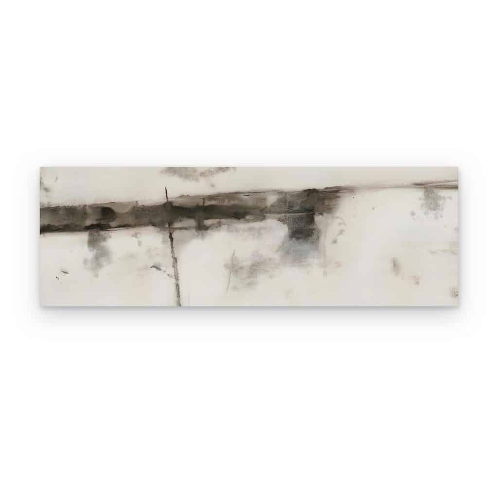 Cuadro Horizonte Abstracto impreso en canvas, franja de carbón sobre fondo blanco texturizado