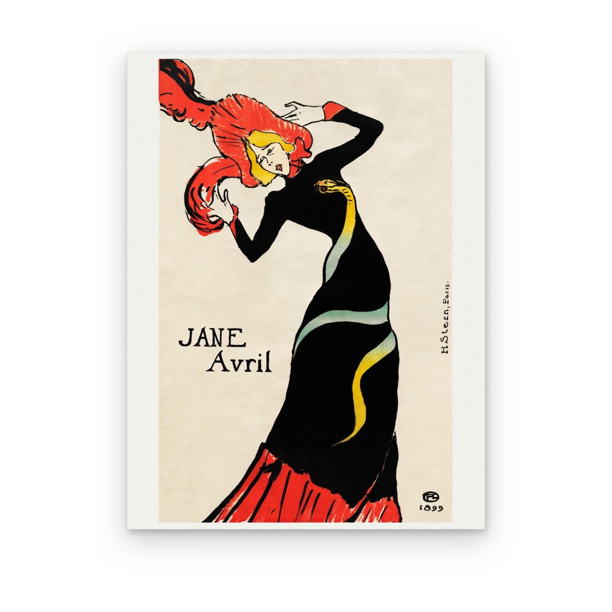 Cuadro Jane Avril de Toulouse-Lautrec impreso en canvas, bailarina de pelo rojo con vestido negro