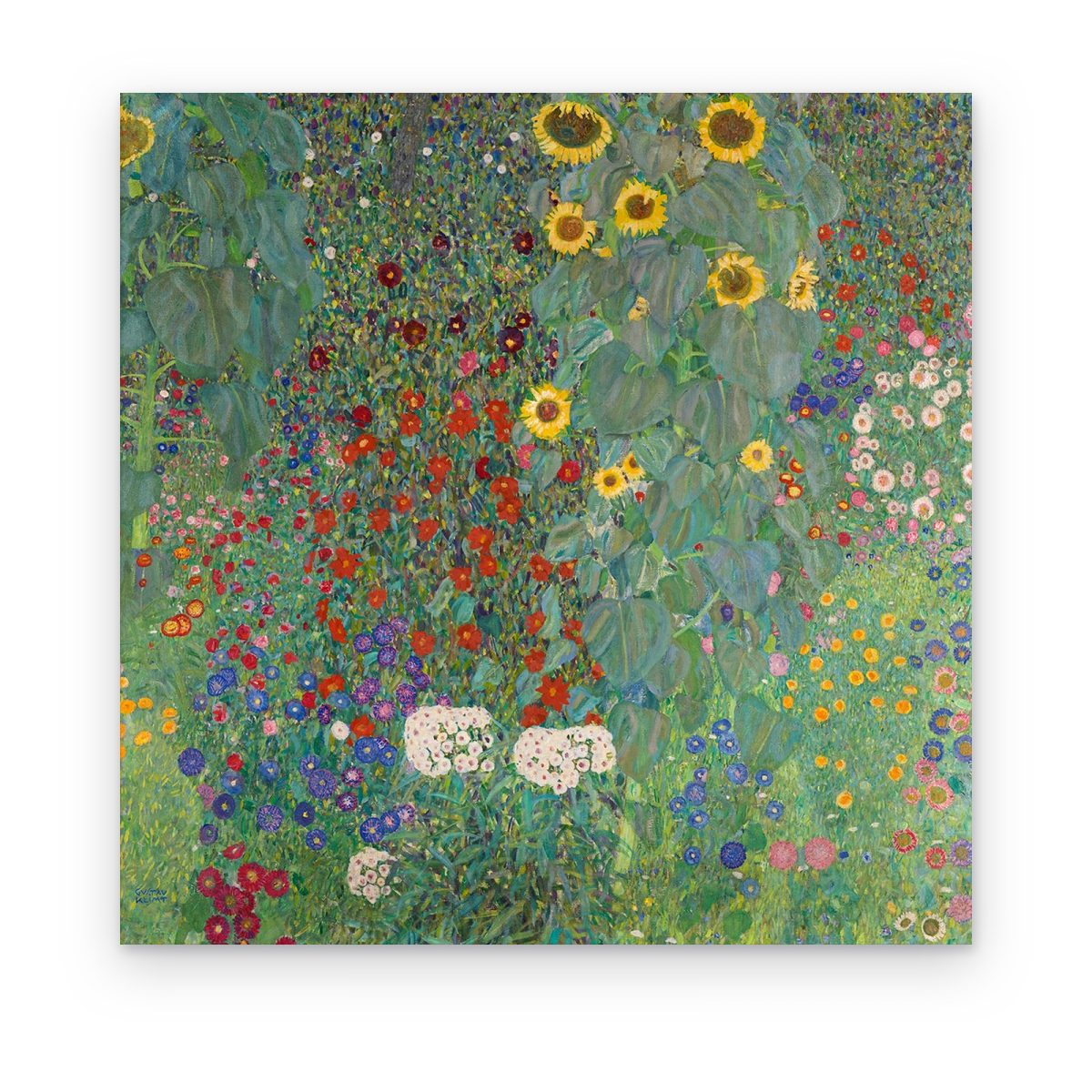 Cuadro Jardín con Girasoles impreso en canvas, mosaico de flores de colores con girasoles amarillos