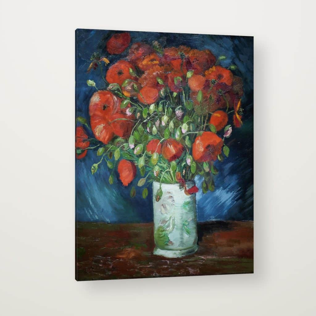 Jarrón con Amapolas de Van Gogh en canvas con canto en espejo