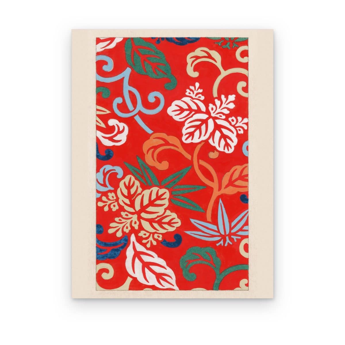 Cuadro Kimono Rojo impreso en canvas, patrón textil japonés sobre fondo rojo