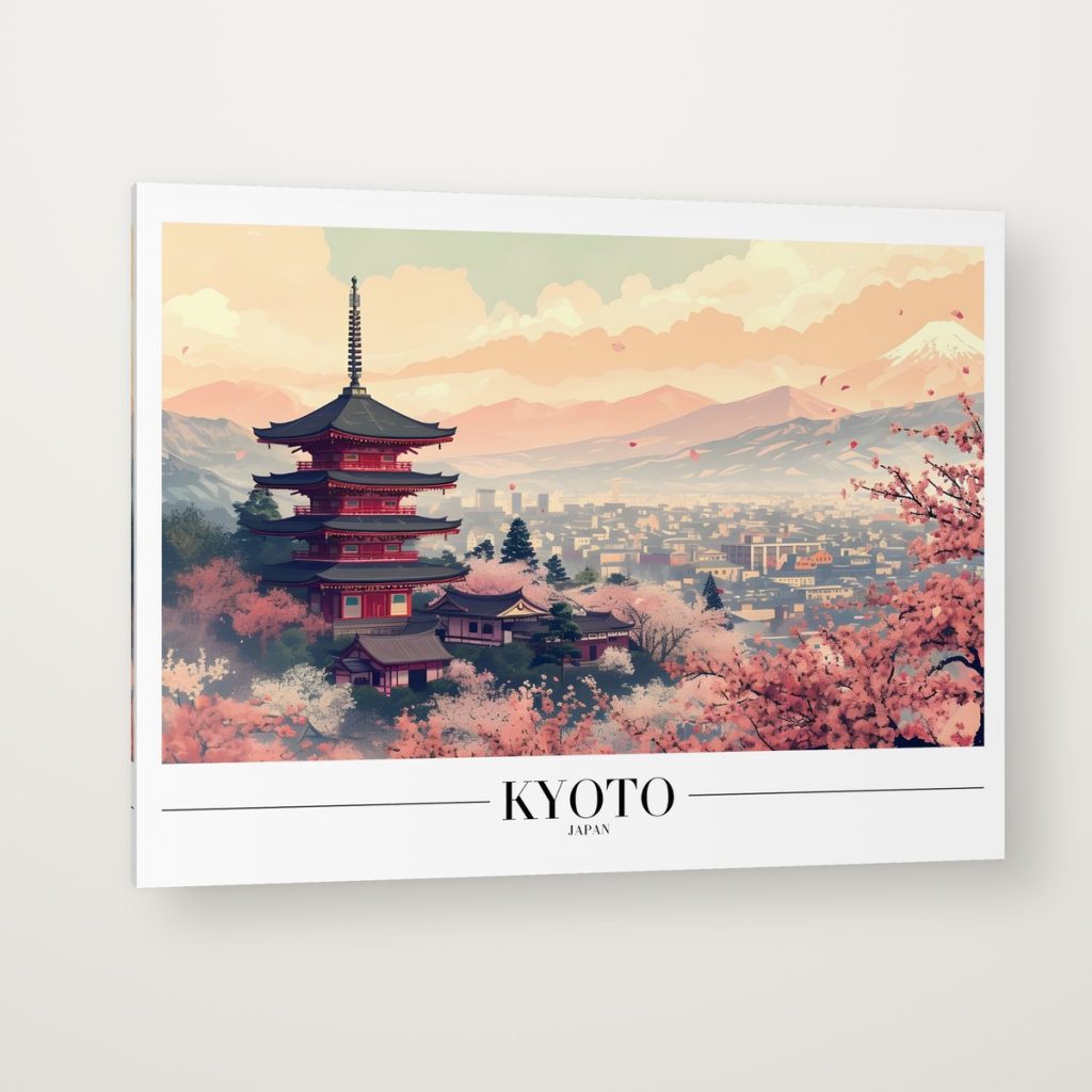 Kioto en Primavera en canvas con canto en espejo