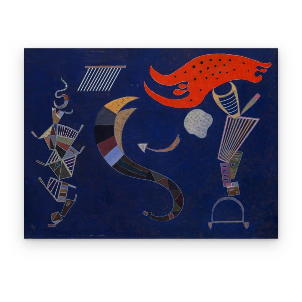 Cuadro La Flecha de Kandinsky impreso en canvas, formas de color sobre azul marino
