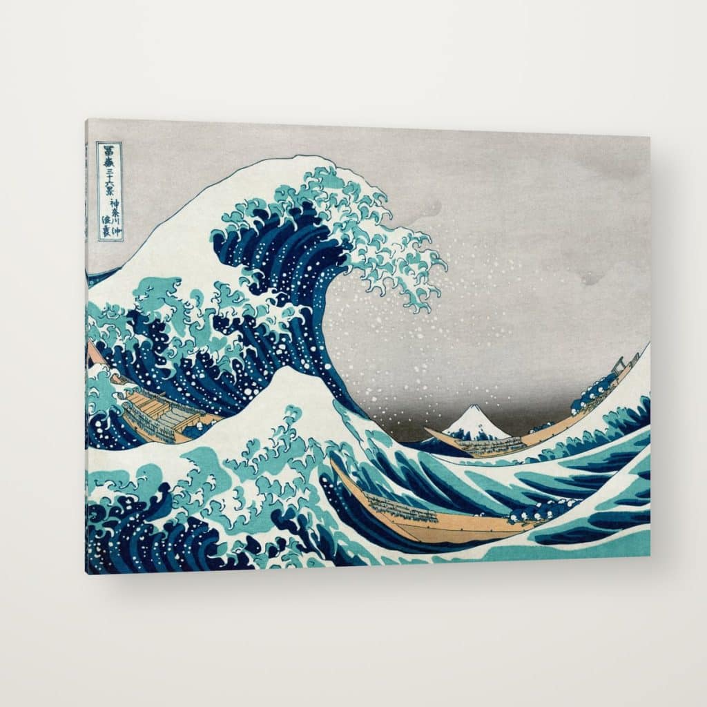 La Gran Ola de Kanagawa de Hokusai en canvas con canto en espejo