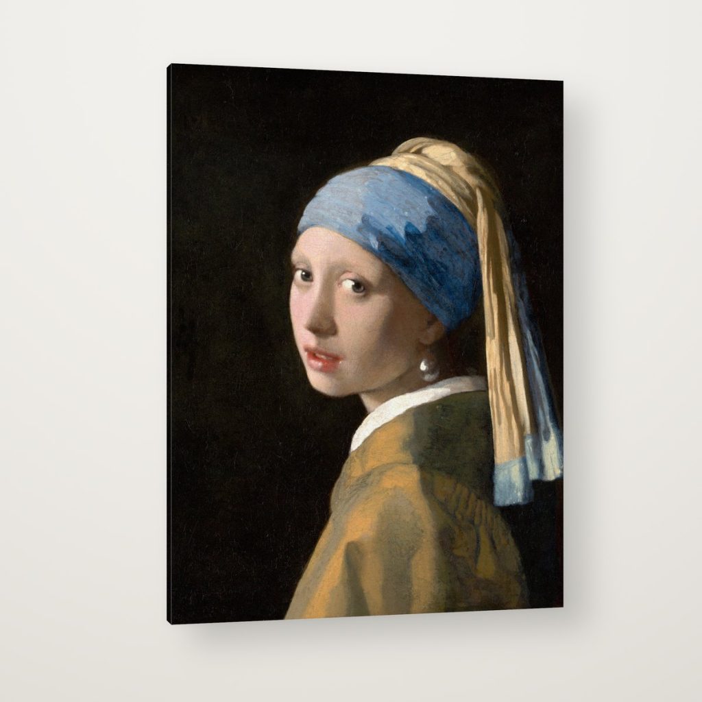 La Joven de la Perla de Vermeer en canvas con canto en espejo