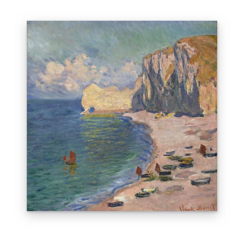 Cuadro La Playa de Étretat de Monet impreso en canvas, acantilado y mar turquesa