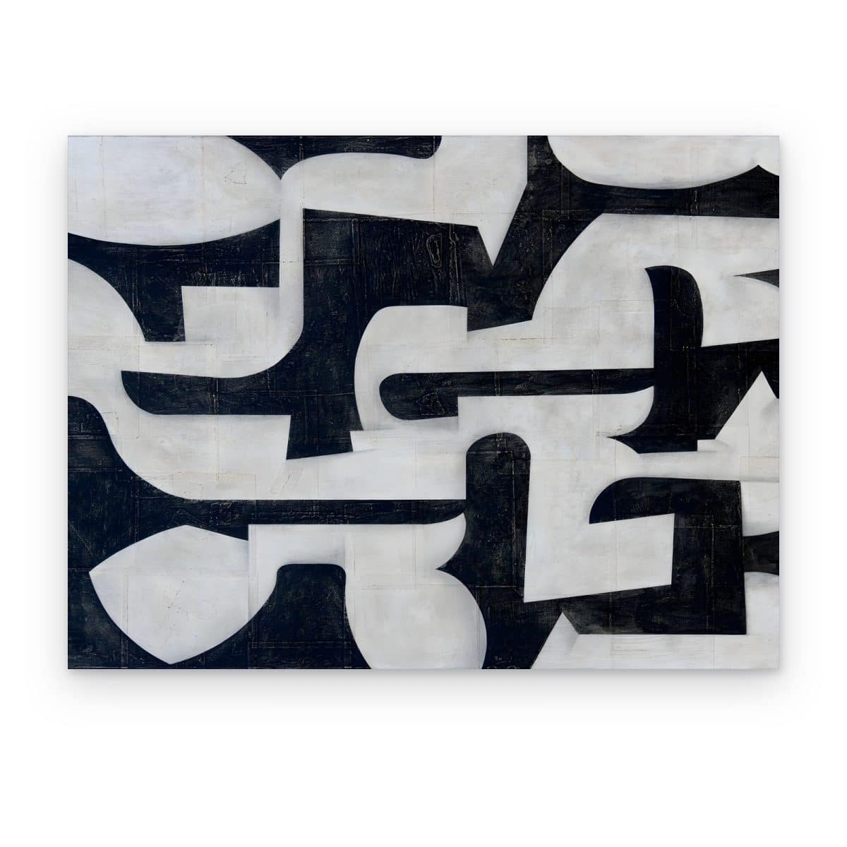 Cuadro Laberinto Azul impreso en canvas, formas entrelazadas azul marino y blancas