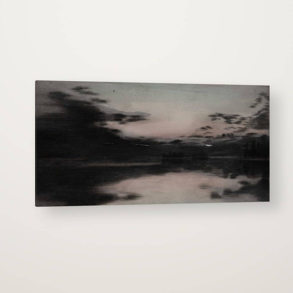 Lago al Anochecer en canvas con canto en espejo