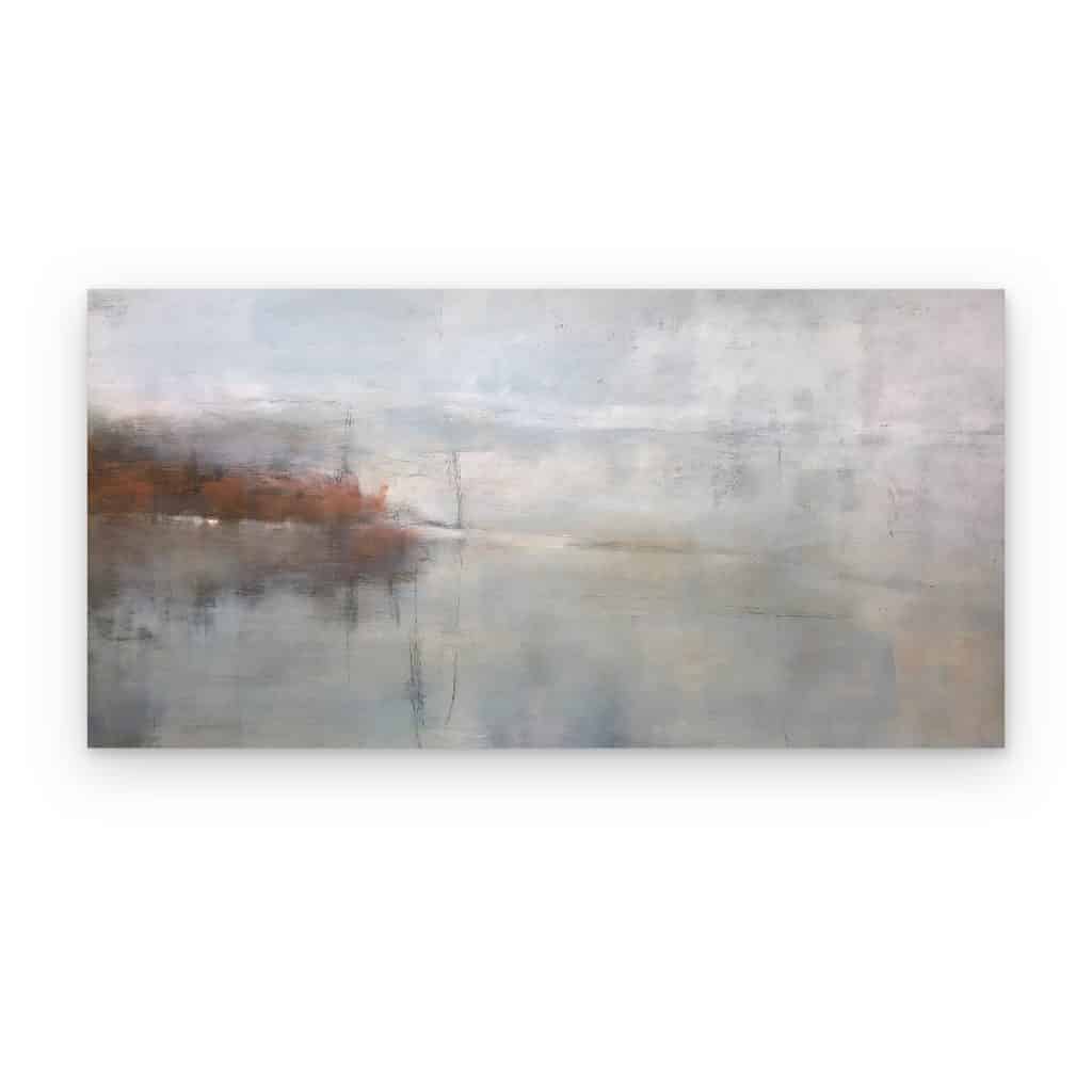 Cuadro Lago Gris impreso en canvas, lago abstracto gris con árboles color óxido
