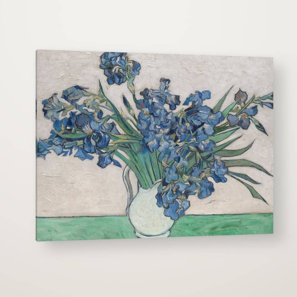 Lirios en Jarrón de Van Gogh en canvas con canto en espejo