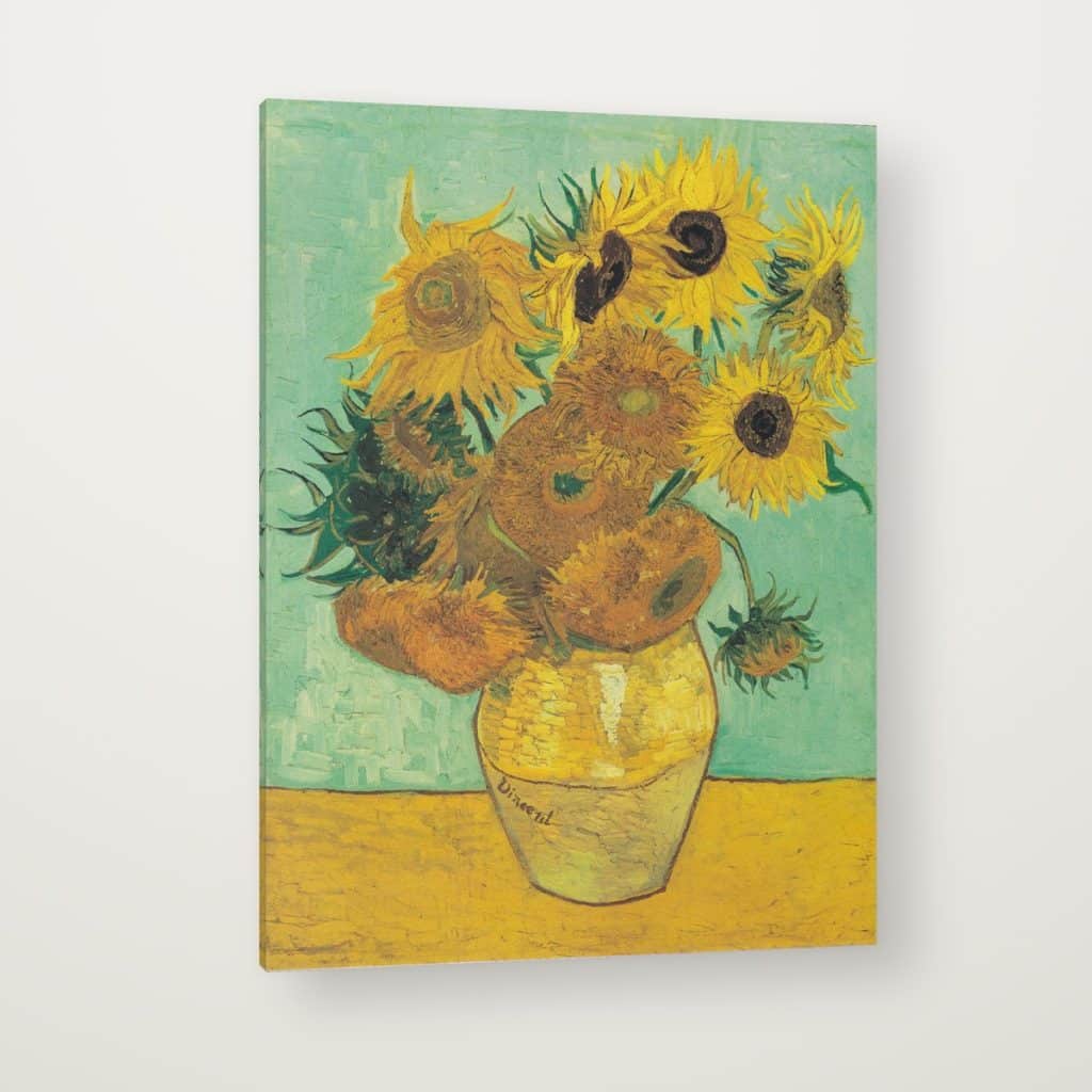Los Girasoles de Van Gogh en canvas con canto en espejo