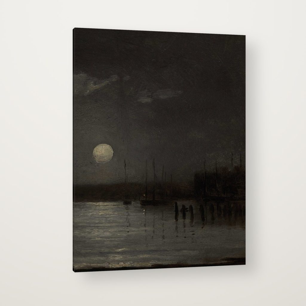 Luna sobre el Puerto en canvas con canto en espejo