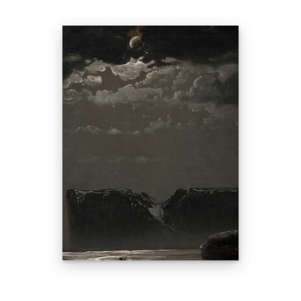 Cuadro Luna sobre las Montañas impreso en canvas, nubes iluminadas por la luna sobre montañas