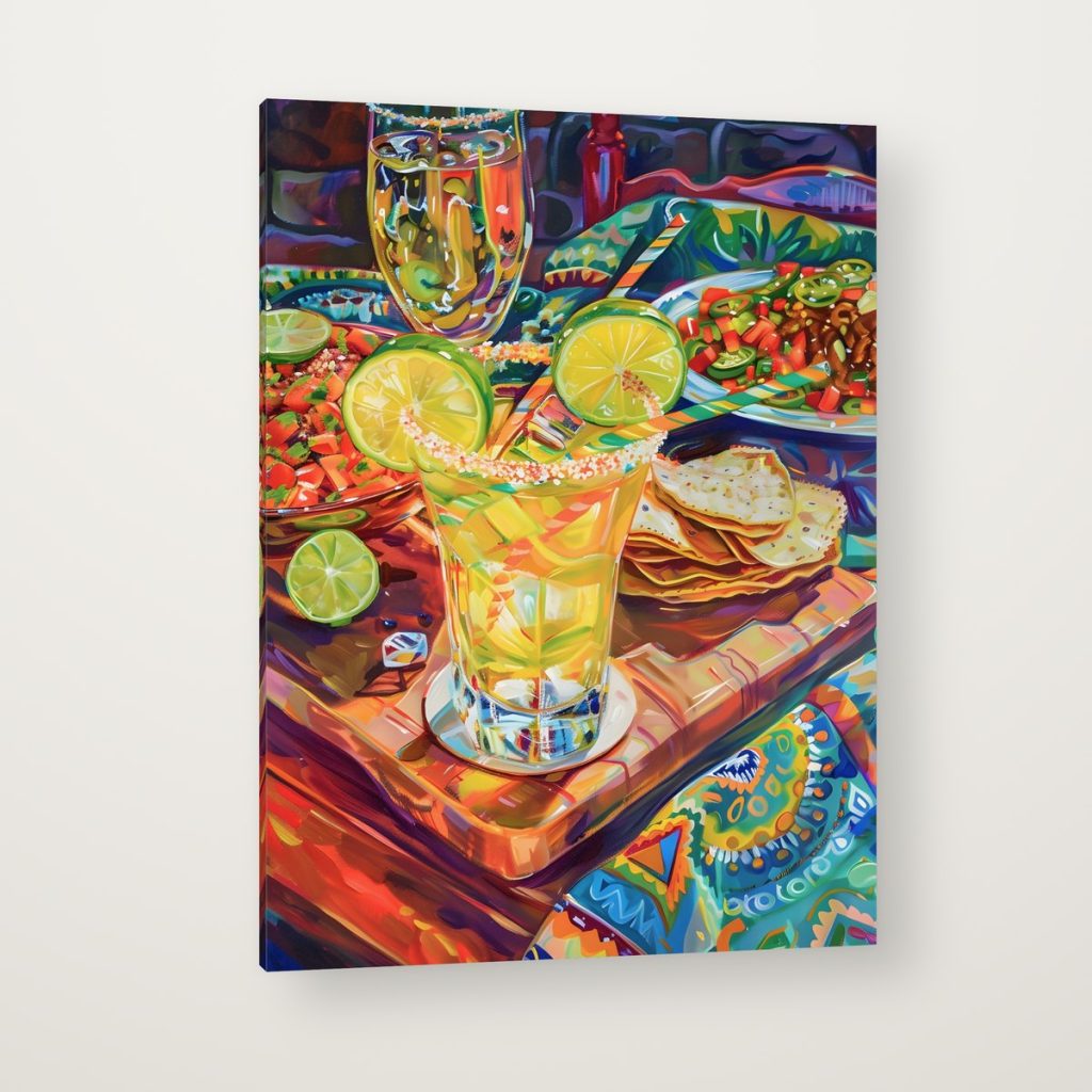 Margarita con Totopos en canvas con canto en espejo