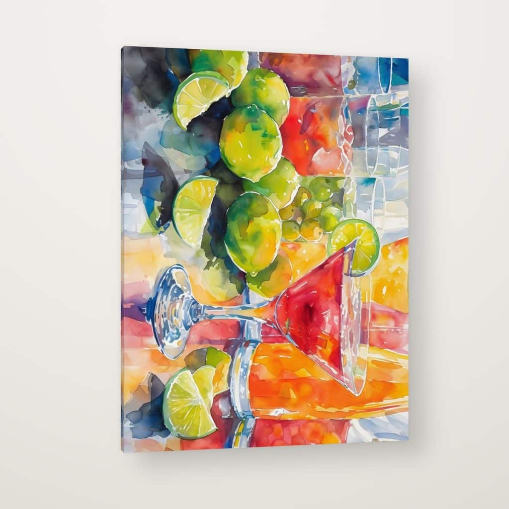 Margarita en Acuarela en canvas con canto en espejo