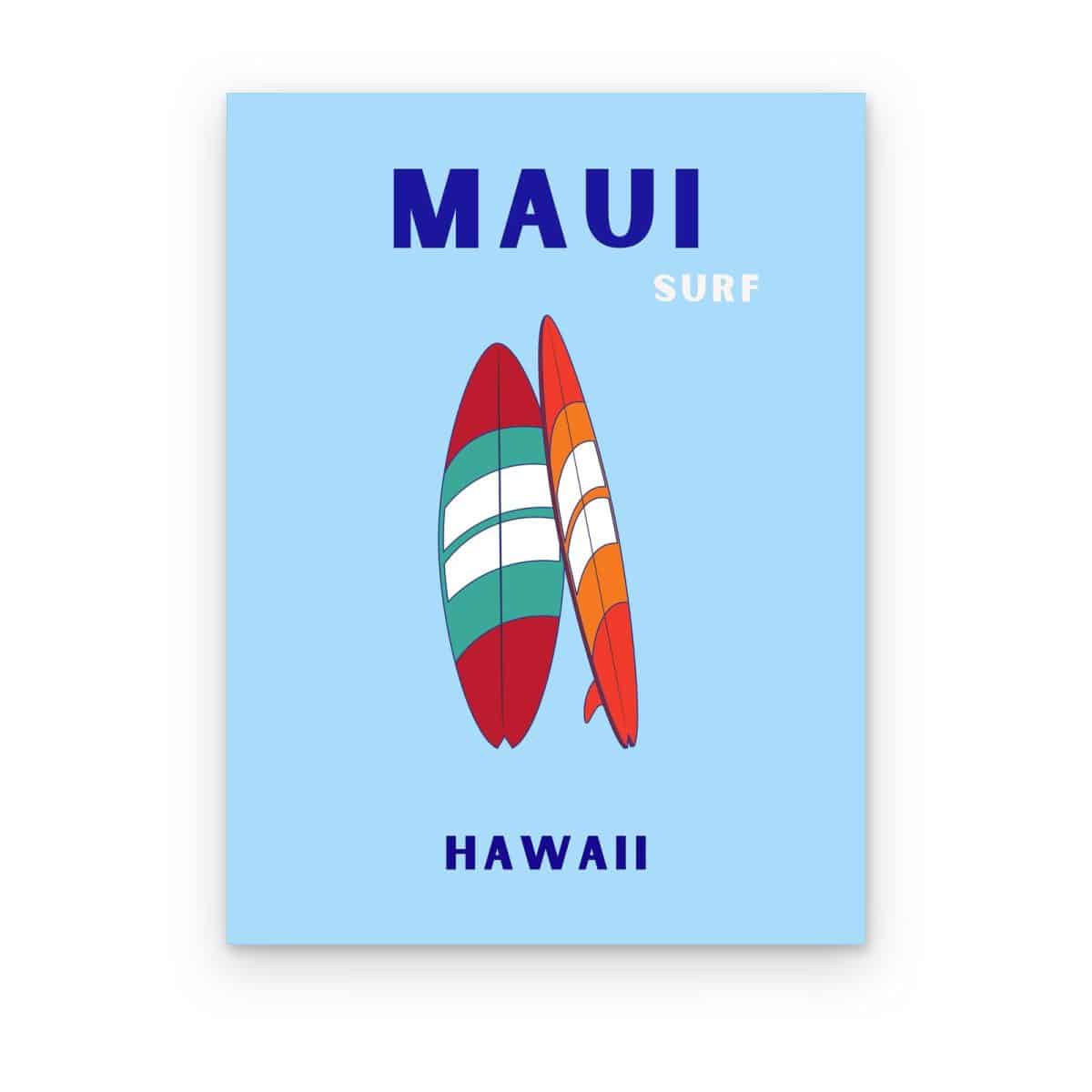 Cuadro Maui Preppy impreso en canvas, póster preppy de Maui con tablas de surf sobre azul cielo