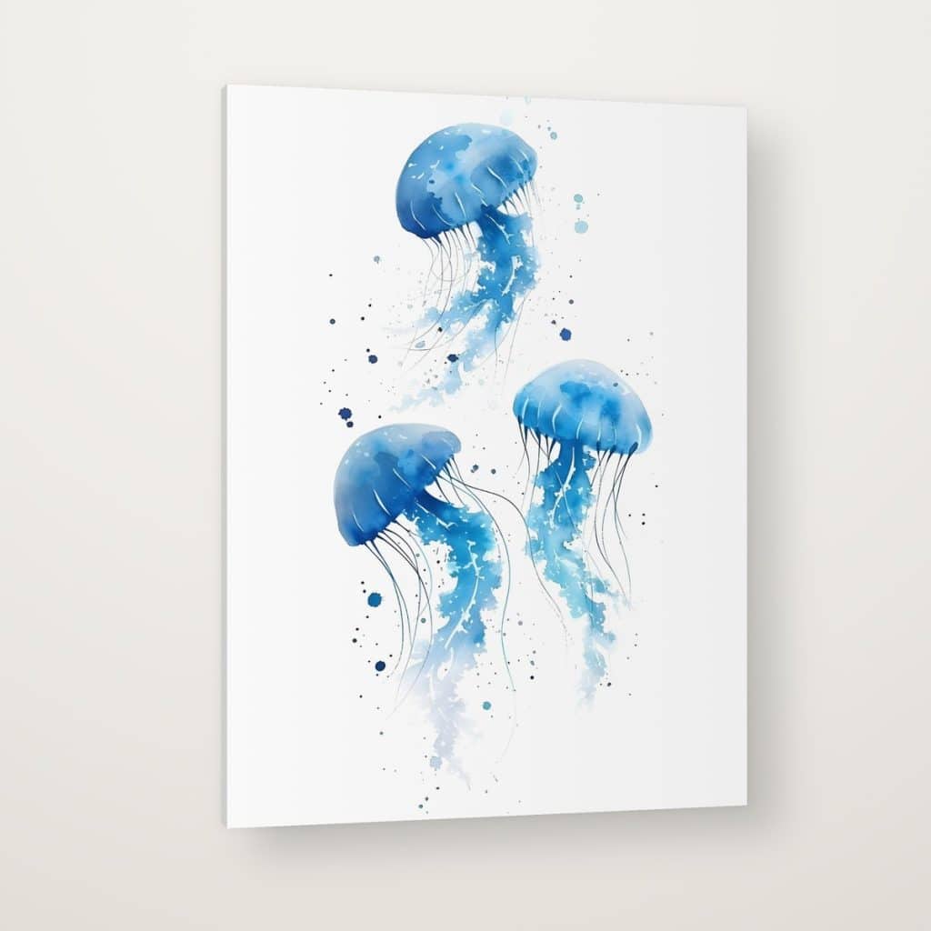 Medusas Azules en canvas con canto en espejo