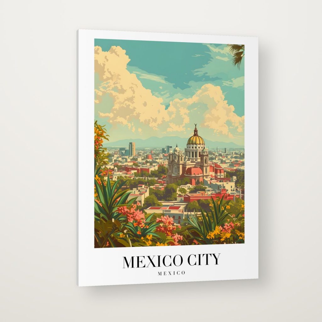 Mexico City Retro en canvas con canto en espejo