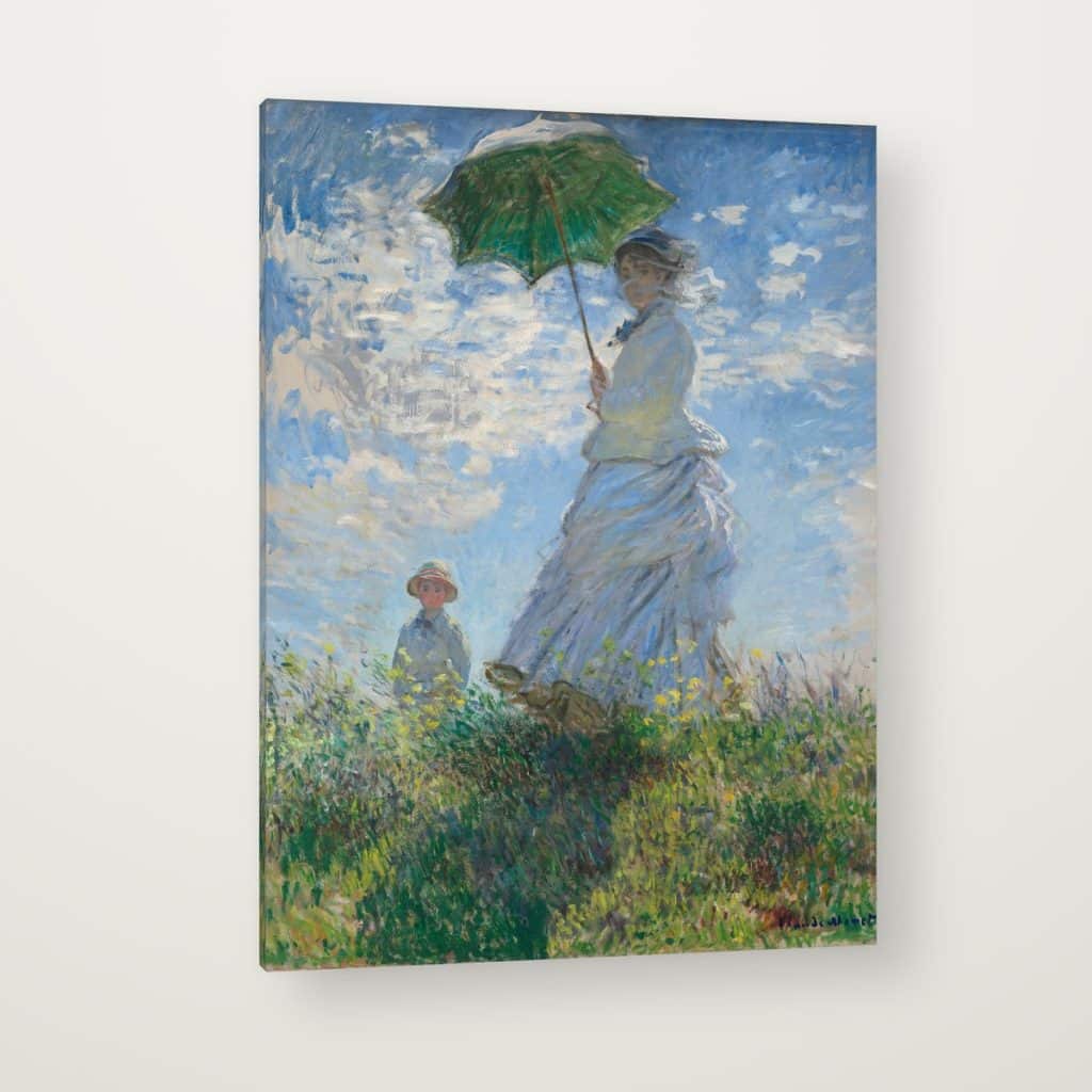 Mujer con Sombrilla de Monet en canvas con canto en espejo