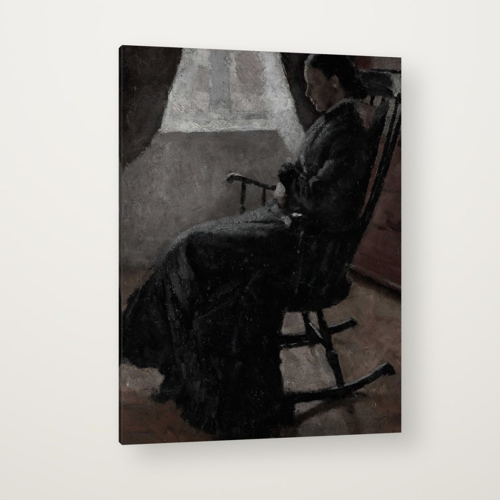 Mujer en la Mecedora en canvas con canto en espejo
