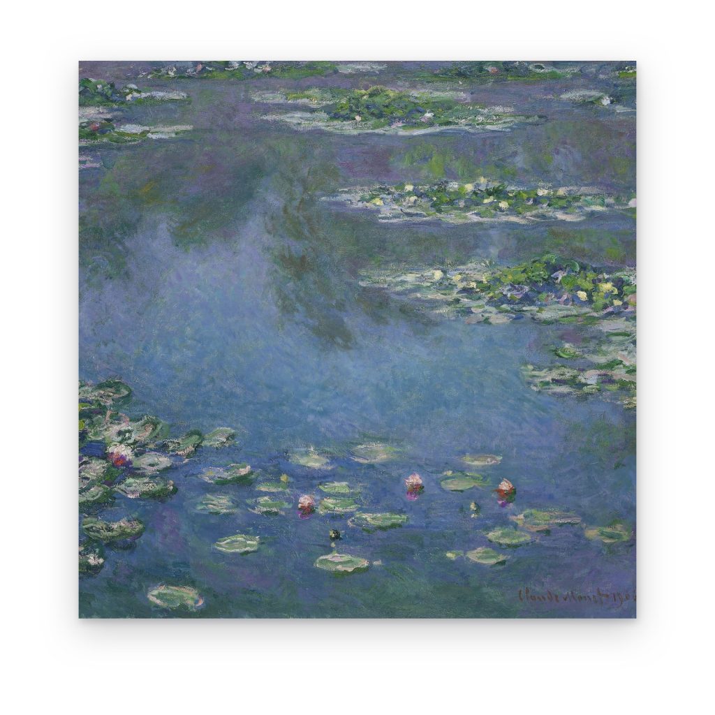 Cuadro Nenúfares de Monet impreso en canvas, agua azul con hojas flotantes