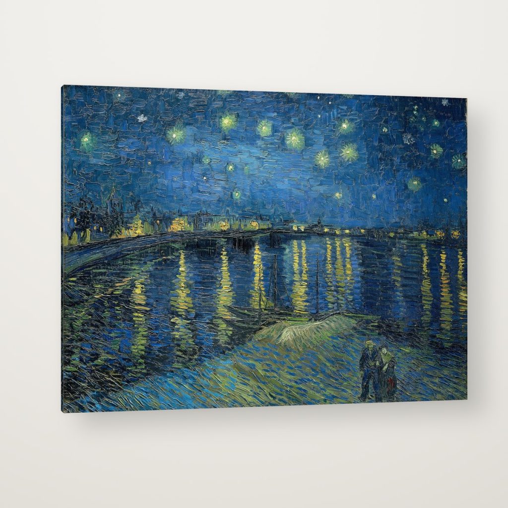 Noche Estrellada sobre el Ródano de Van Gogh en canvas con canto en espejo