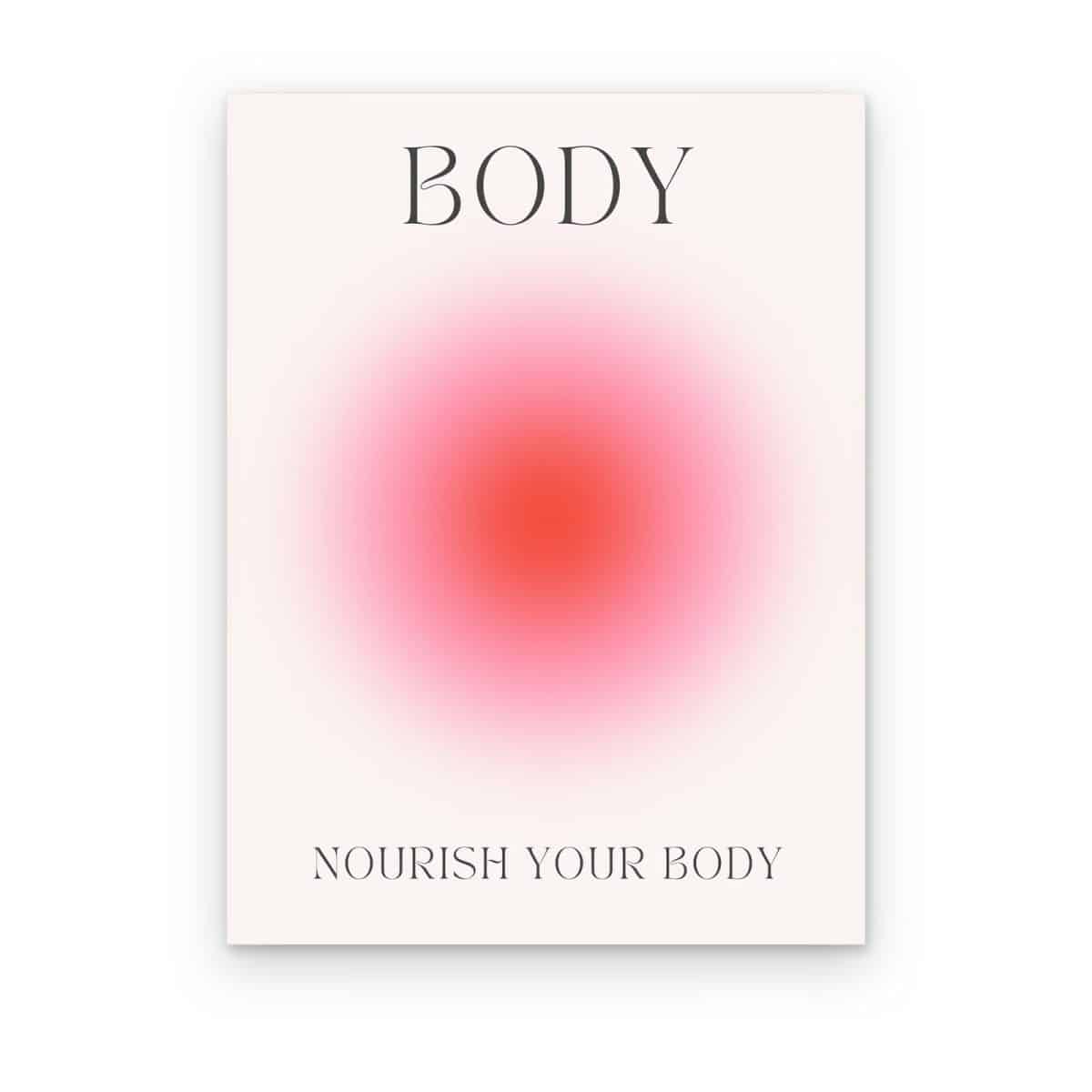 Cuadro Nourish Your Body impreso en canvas, aura roja y rosa sobre fondo crema con la palabra BODY