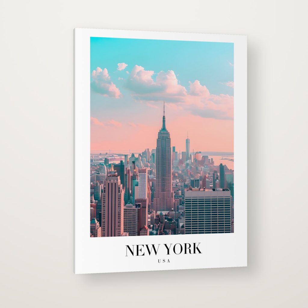 Nueva York Pastel en canvas con canto en espejo