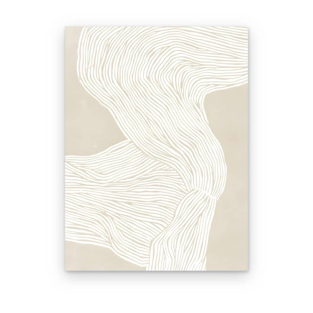 Cuadro Ondas de Lino impreso en canvas, banda de líneas blancas sobre fondo beige