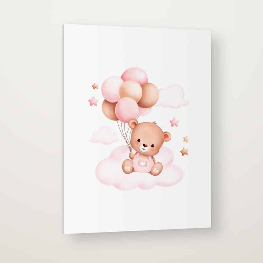 Osito con Globos en canvas con canto en espejo