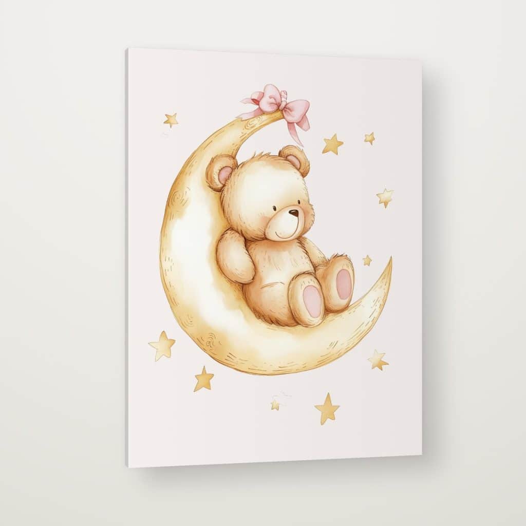 Osito en la Luna en canvas con canto en espejo