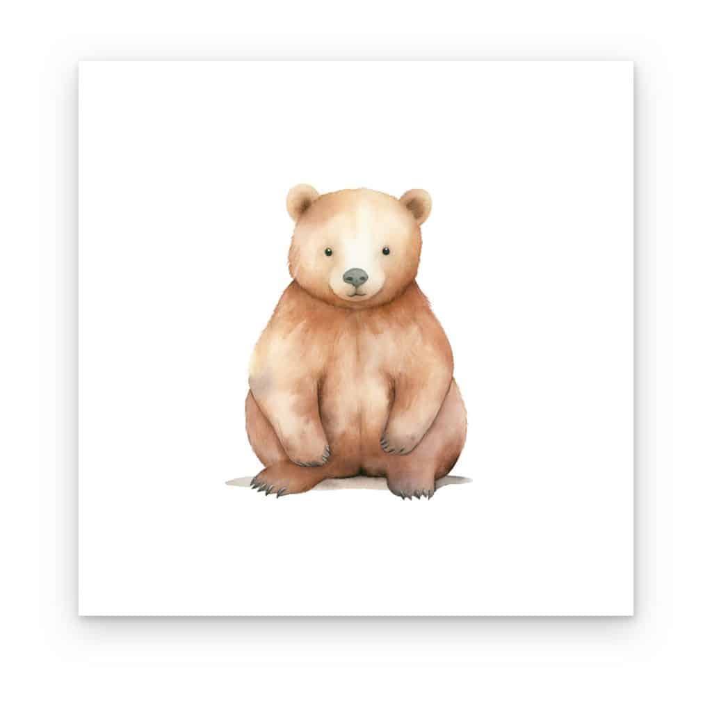 Cuadro Oso Bebé impreso en canvas, osito café sentado en acuarela