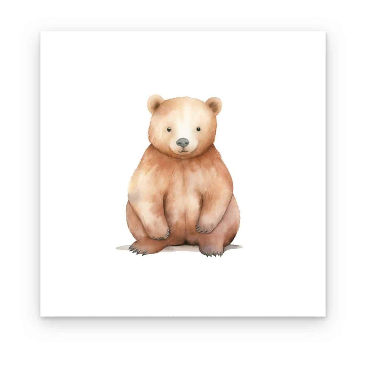 Cuadro Oso Bebé impreso en canvas, osito café sentado en acuarela