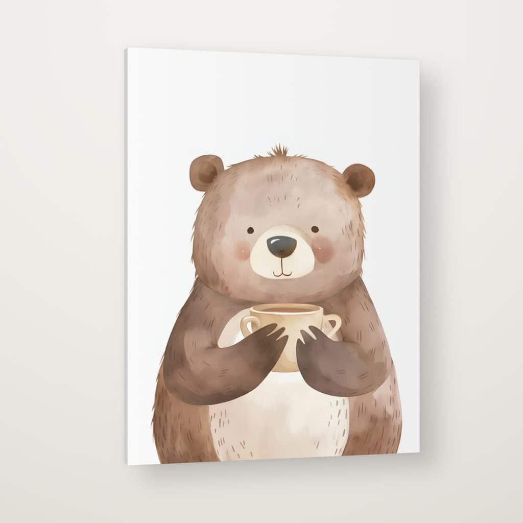 Oso con Taza en canvas con canto en espejo
