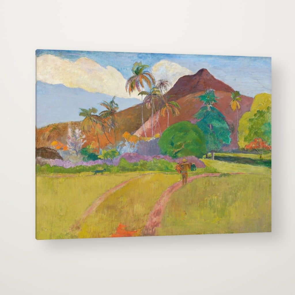 Paisaje de Tahití de Gauguin en canvas con canto en espejo
