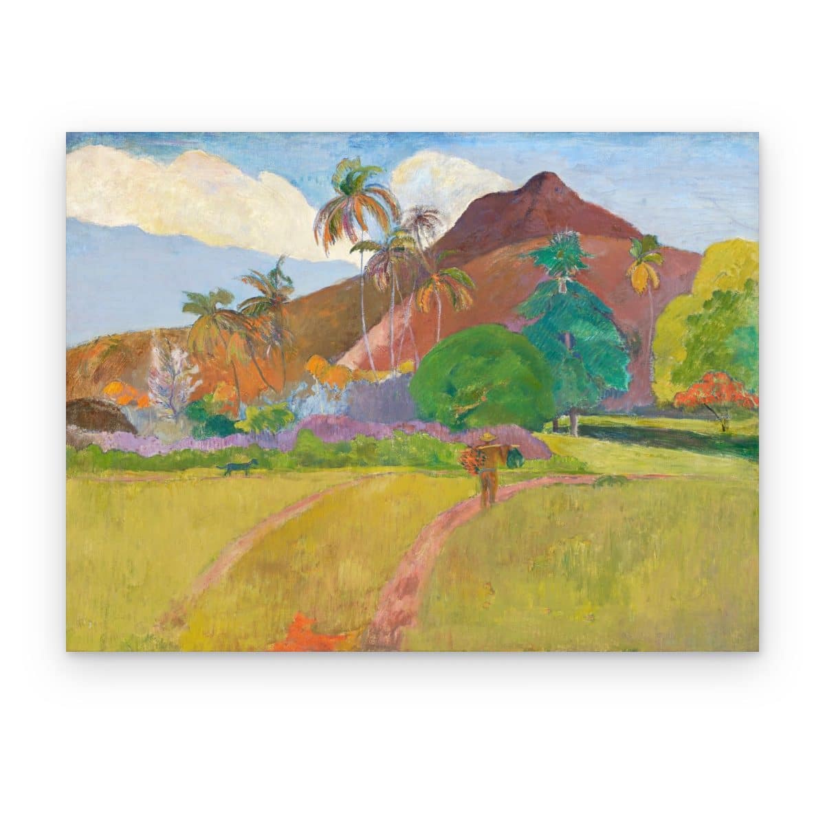Cuadro Paisaje de Tahití de Gauguin impreso en canvas, palmeras y montaña