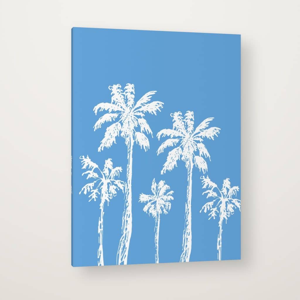 Palmeras Azul Cielo en canvas con canto en espejo