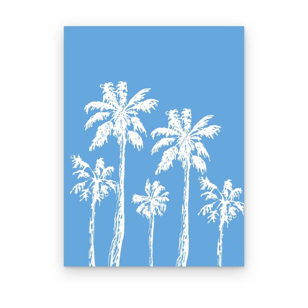 Cuadro Palmeras Azul Cielo impreso en canvas, palmeras blancas sobre fondo azul cielo