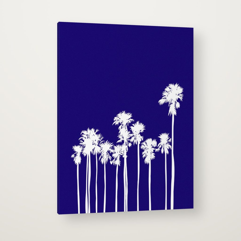 Palmeras Índigo en canvas con canto en espejo