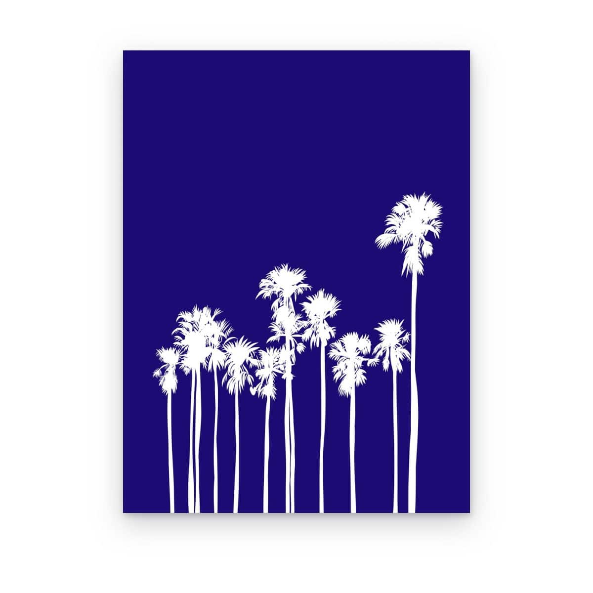 Cuadro Palmeras Índigo impreso en canvas, palmeras blancas sobre fondo azul índigo