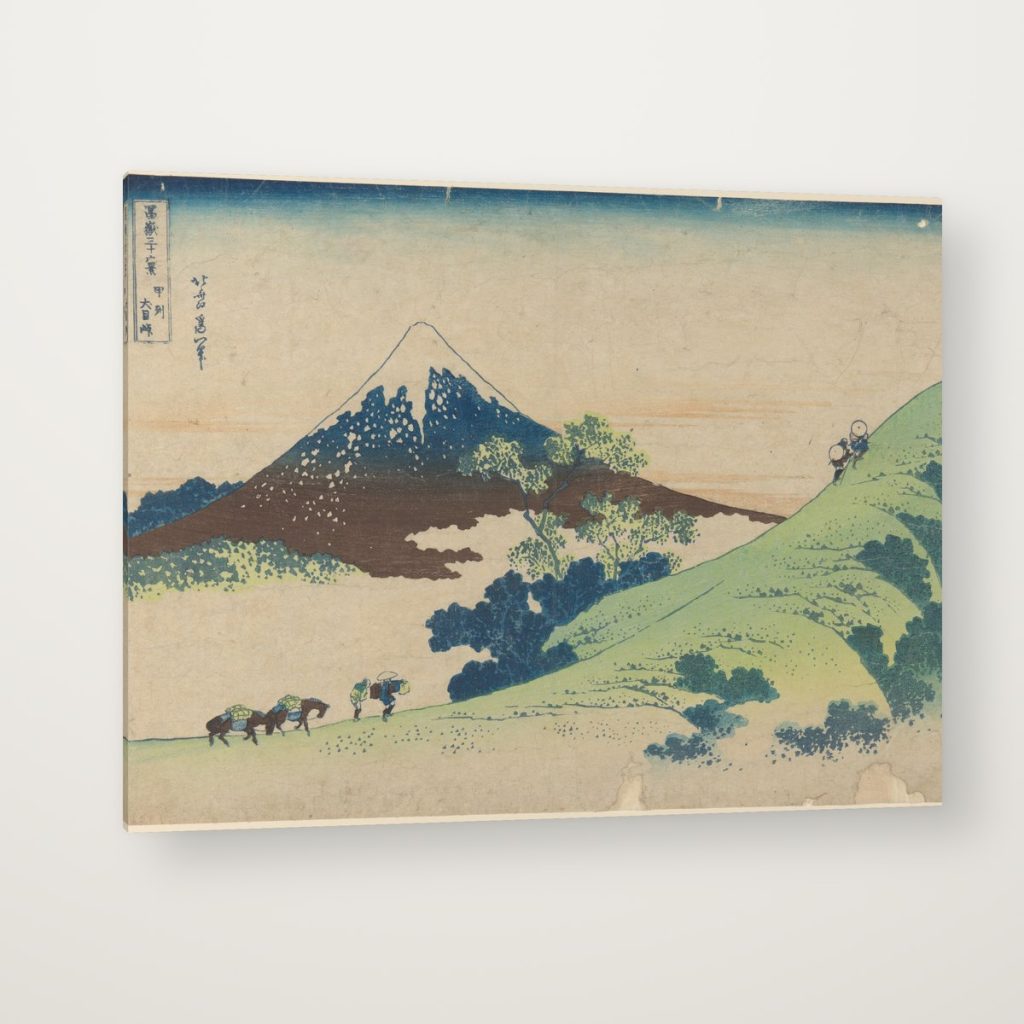 Paso de Inume de Hokusai en canvas con canto en espejo