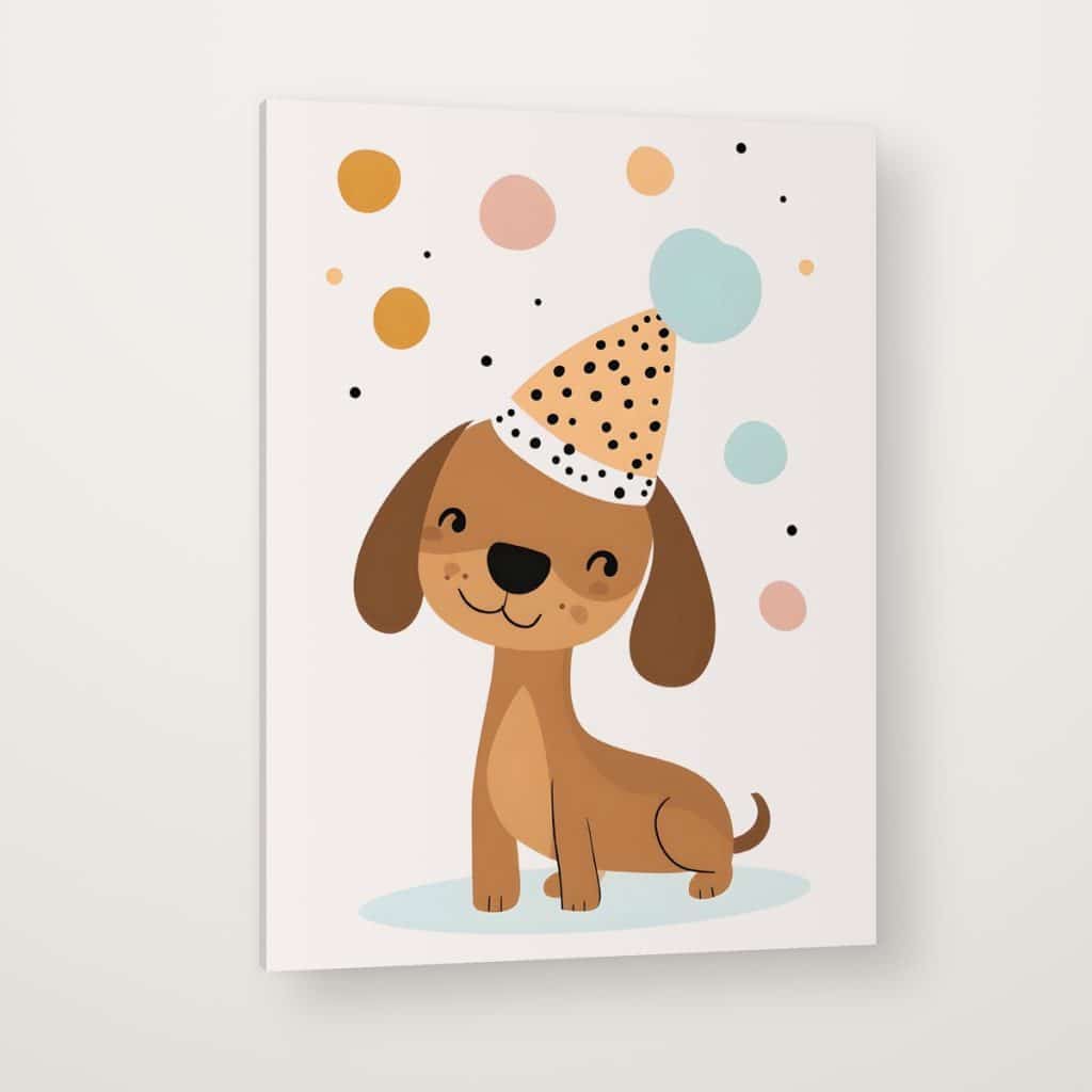 Perrito de Fiesta en canvas con canto en espejo